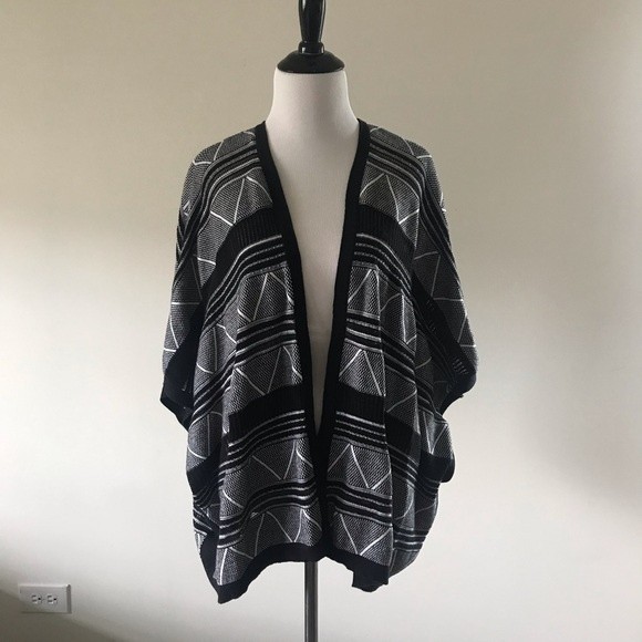 Ava Couture Black White Geometric Print Open Front Cardigan Sweater - Small - Picture 5 of 9